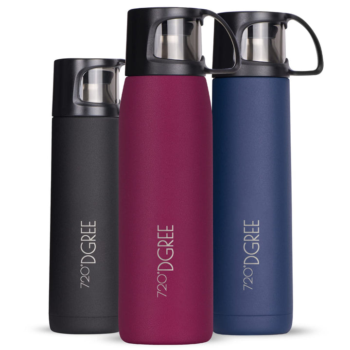 720°DGREE Thermoskanne mit Becher 1l “Follow” - 3 Grössen, 12h Heiss, 24h Kalt, Auslaufsicher, BPA-F