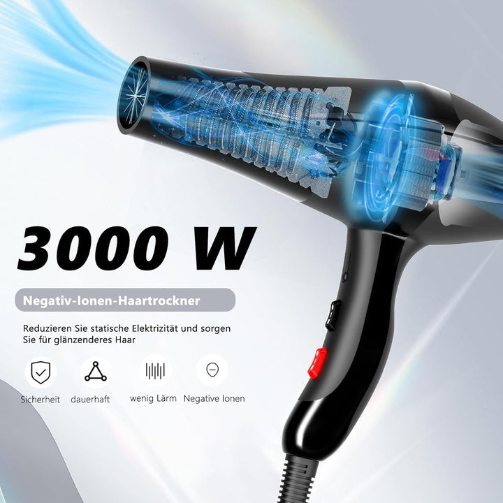 Jooayou Ionen Haartrockner, 3000 W Haarföhn für Damen, Föhn mit Diffusor, Profi-Fön, 3 Hitze-und 2 G