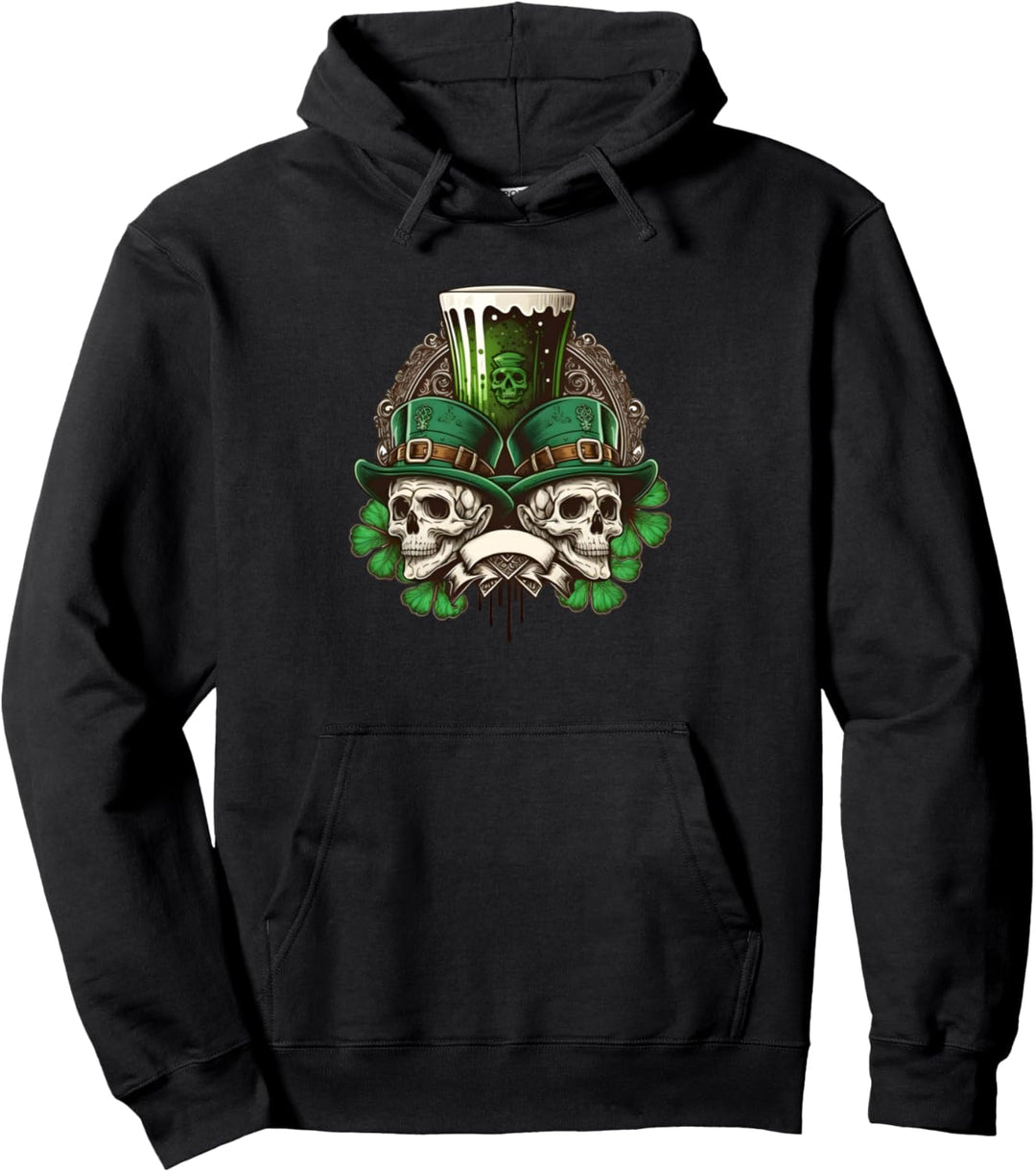 St Patricks Day Irish Leprechaun Skull Shamrock Pullover Hoodie