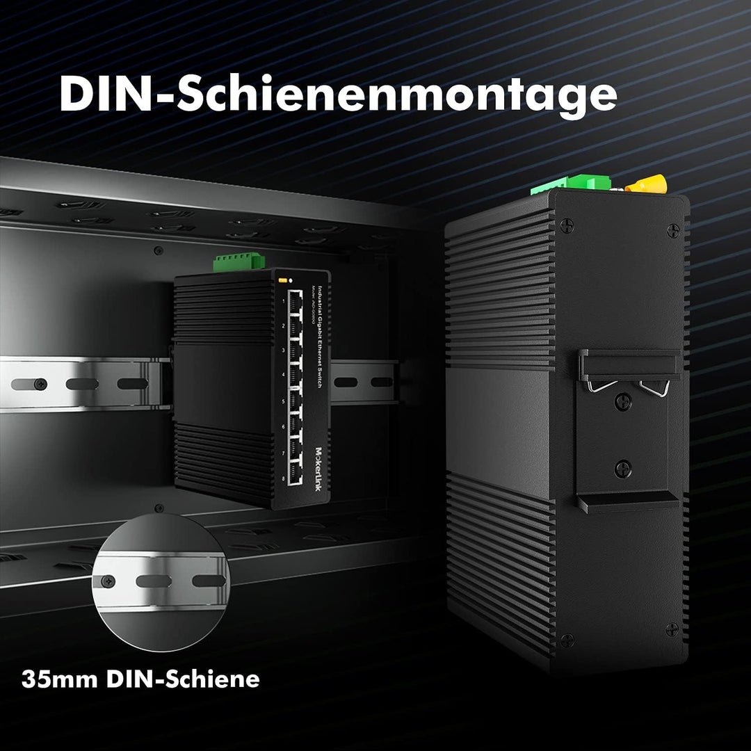 MokerLink 8 Port Gigabit Industrial DIN-Rail Ethernet Switch Hutschiene, 16Gbit/s Schaltkapazität, I