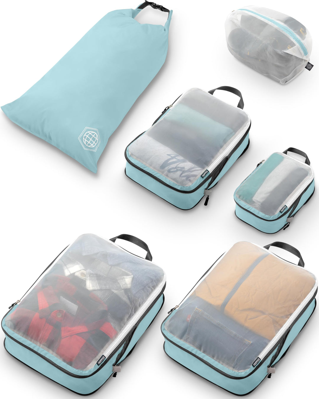 Grosses Packwürfel-Set mit durchsichtigem Netz, Kompressions-Verpackungswürfel, Reise-Organizer (sta