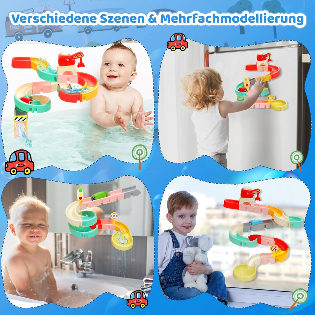 Badespielzeug ab 2 3 4 5 6 Jahre, DIY Kugelbahn Badewannenspielzeug 37 Stück, Wasserspielzeug Kinder