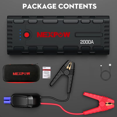 NEXPOW Starthilfe Powerbank, 2000A Spitzenstrom Auto Starthilfe, 12V Tragbarer Batterie Booster mit