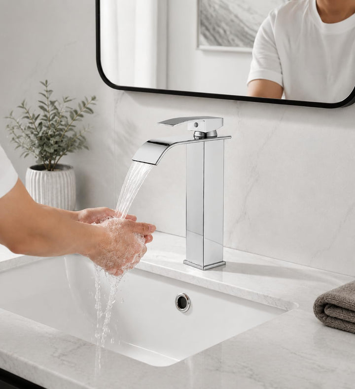 JUNSHENG Badezimmer-Wasserhahn, Moderner Einhebel-Badezimmerwaschbeckenarmatur, elektrolytische Besc