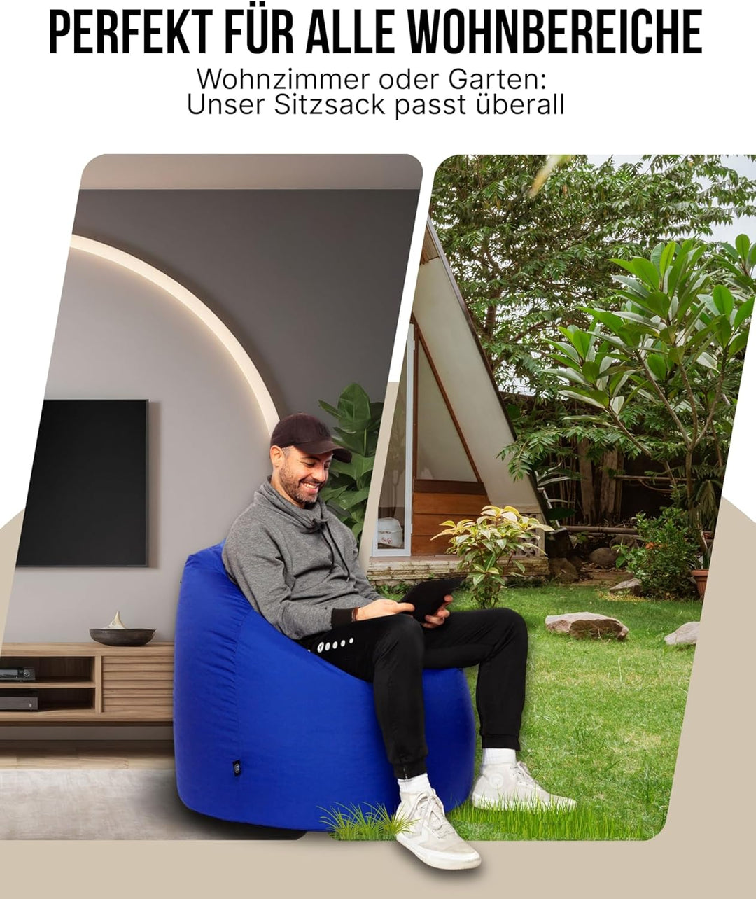 PATCH HOME Patchhome Sitzsack Tropfenform mit Reissverschluss Nachfüllbar - für In &amp; Outdoor - mit S