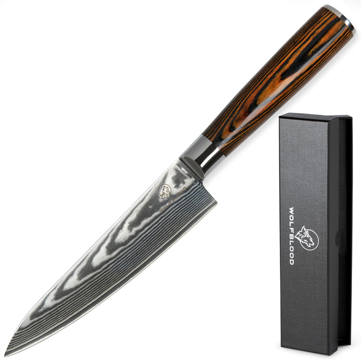Wolfblood Damastmesser Küchenmesser L (26cm) TÜV geprüfter 62 HRC Damaststahl aus 67 Lagen I Damast-