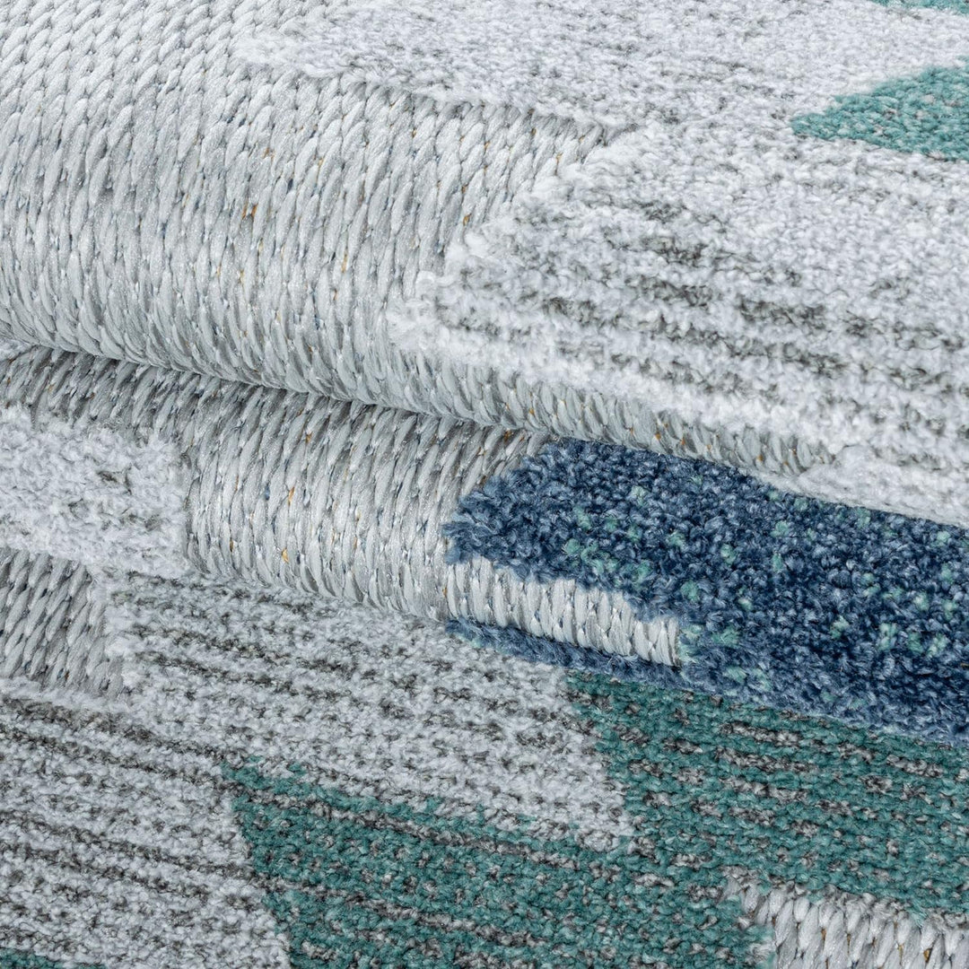 Carpetsale24 Outdoor Teppich Modern, Rauten Berber Muster 3D Optik, Rechteckig, Grau mit blauen Must