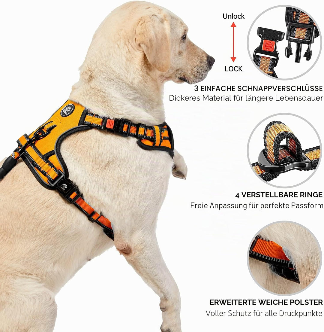 NESTROAD Hundegeschirr Kleine Hunde Orange, Anti Zug Geschirr Gepolstert Brustgeschirr für Kleine Hu