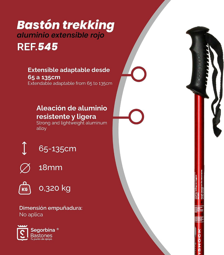 Ausziehbarer Trekkingstock aus Aluminium für Aufsätze, Farbe Rot (545)