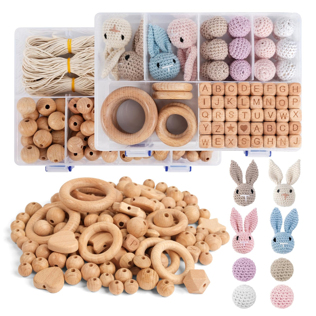 Artebeads Holzperlen Holzringe Set, 322 Stück Beech holzperlen Rund Holzkugeln mit Loch zum Auffädel
