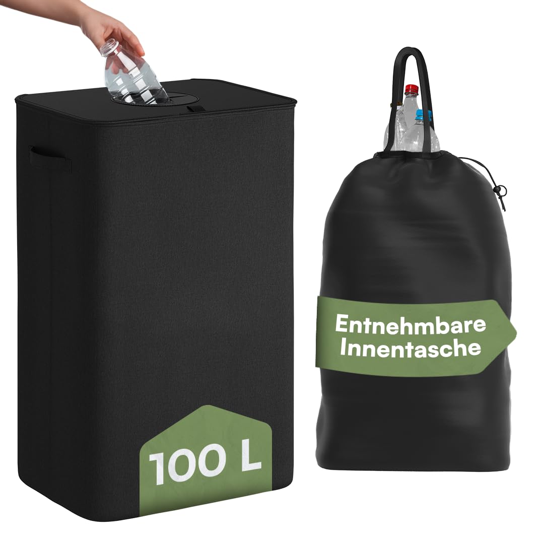 Bellamio Sur Pfandflaschen Sammelbehälter 100L mit Deckel – Flaschensammler Leergut Anthrazit – Pfan