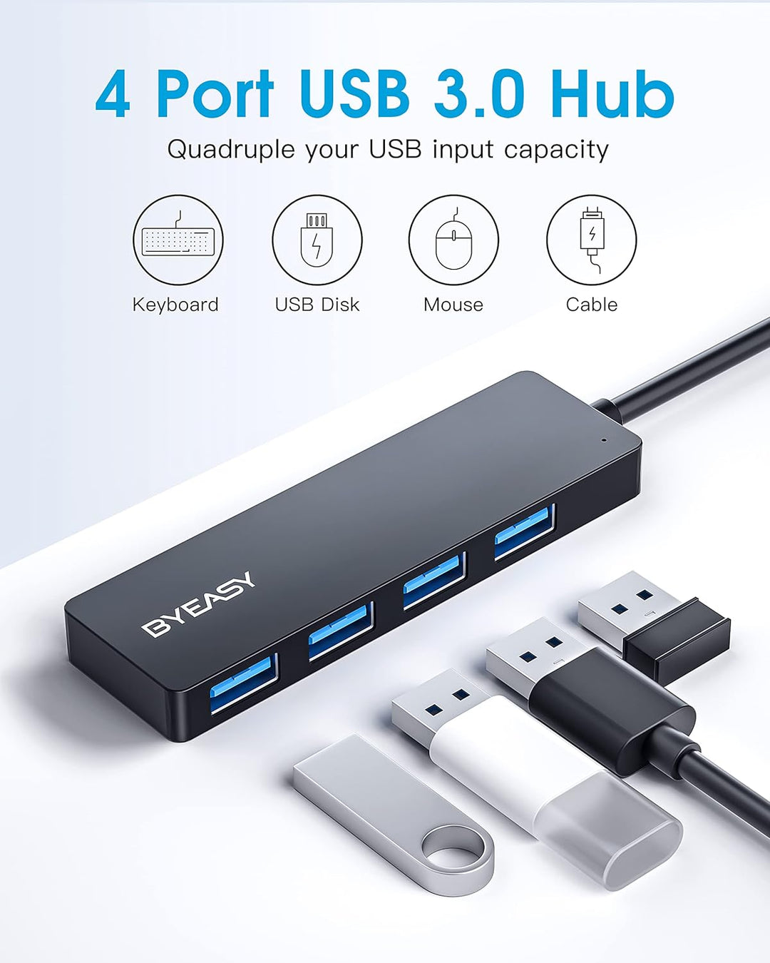 BYEASY USB Hub, 4 Port USB 3.1 Hub Typ A Ultra Slim Extra Leicht Portable Data Hub, Datenhub für iMa