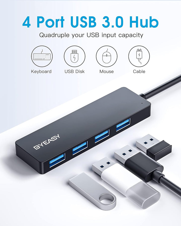 BYEASY USB Hub, 4 Port USB 3.1 Hub Typ A Ultra Slim Extra Leicht Portable Data Hub, Datenhub für iMa