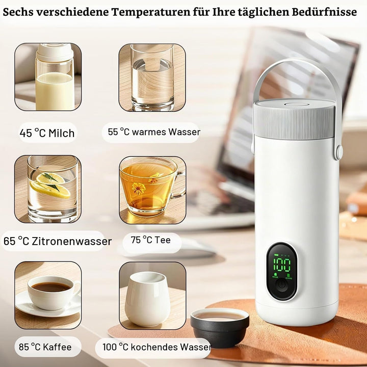 Reisewasserkocher, 500ML Kleiner Tragbarer Elektrischer Wasserkocher, 6 Temperatureinstellungen, Sch