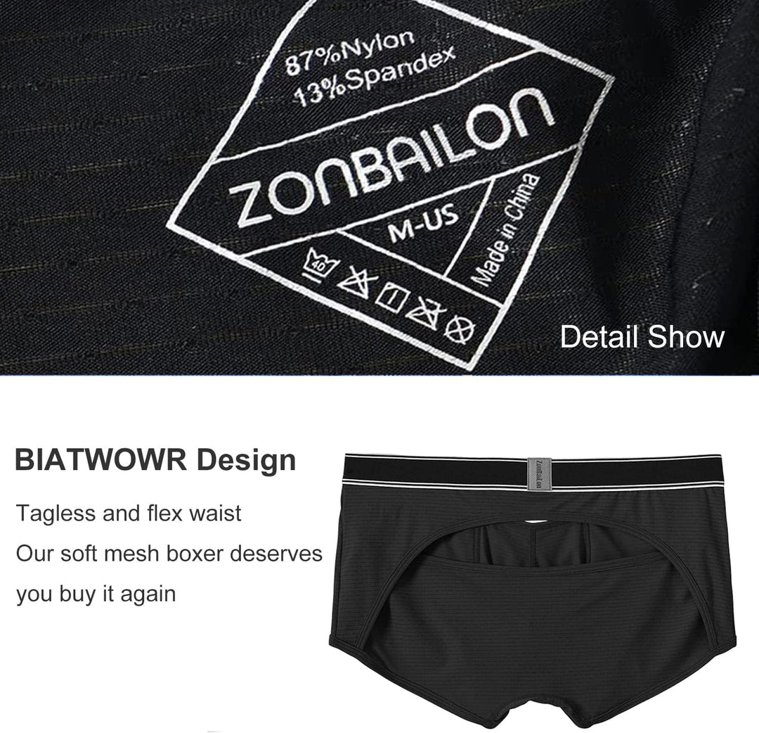 BIATWOWR Herren Boxershorts mit atmungsaktivem Stoff Micro-Mesh erhöhtem Front und Rückenöffnung ohn