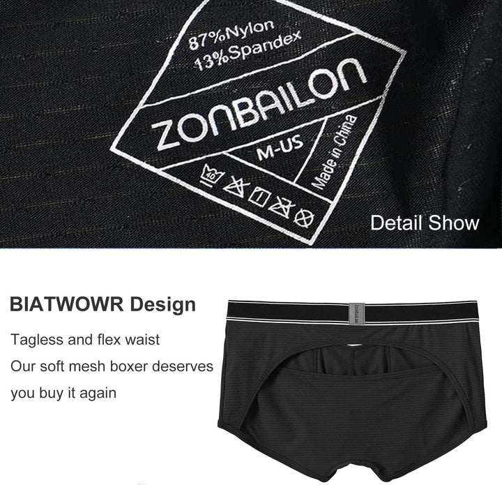BIATWOWR Herren Boxershorts mit atmungsaktivem Stoff Micro-Mesh erhöhtem Front und Rückenöffnung ohn