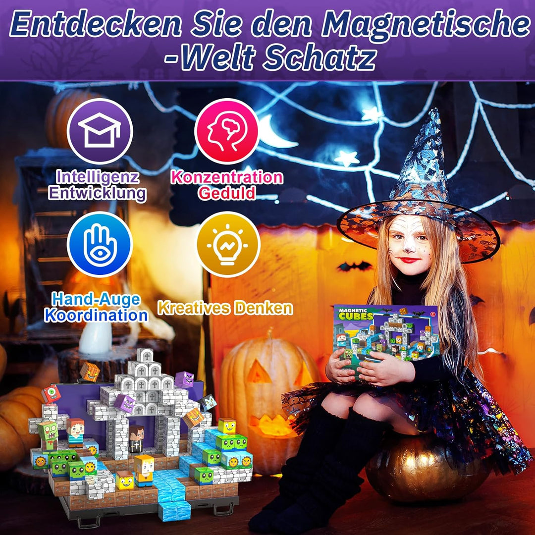 Magnetische Bausteine 84 Teile, Magnetblöcke Fliesen mit Klappbarer Grundplatte, Bauen Magnetspielze