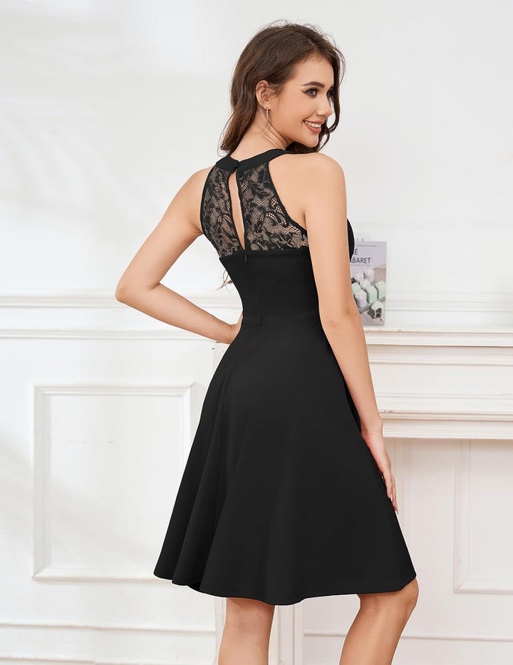 Bbonlinedress Abendkleider elegant für Hochzeit gast festliches Kleid Damen Neckholder Konfirmations