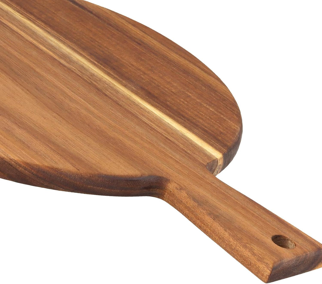 2 Stück Holz Pizzabrett Rund 30cm, 40x30x1.5cm Braun mit Griff, Holz Pizzateller Servierplatte für K