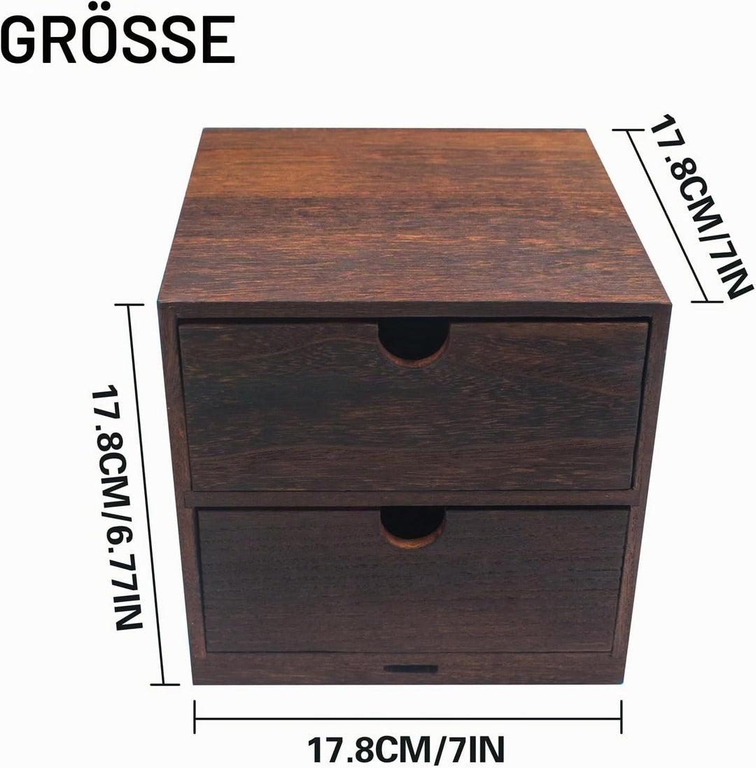 2-Fach Holz Schubladen Box Aufbewahrung, Vintage Schreibtisch Organizer für Schminke, Schmuck, Baste