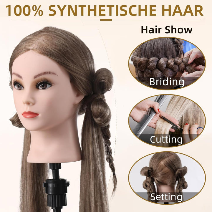 Frisierkopf Friseur Echthaar 26 Zoll Übungskopf Friseurkopf Trainingsköpfe Mit Halter + DIY Haare Se
