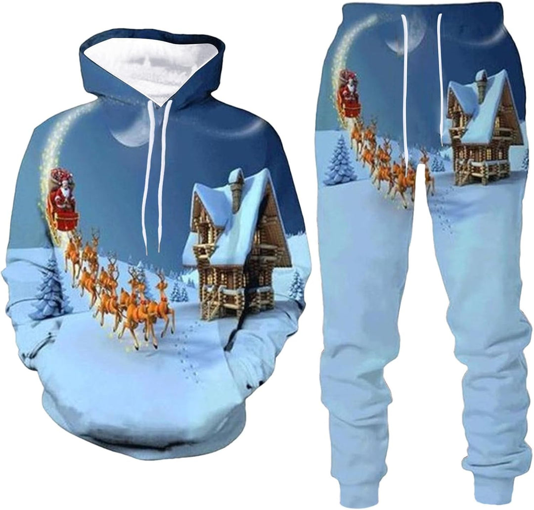 Weihnachten Jogginganzug Herren Trainingsanzug Warm Sportanzug Weihnachtsmotiv Druck Pullover Sweats