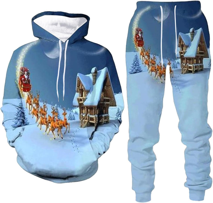 Weihnachten Jogginganzug Herren Trainingsanzug Warm Sportanzug Weihnachtsmotiv Druck Pullover Sweats