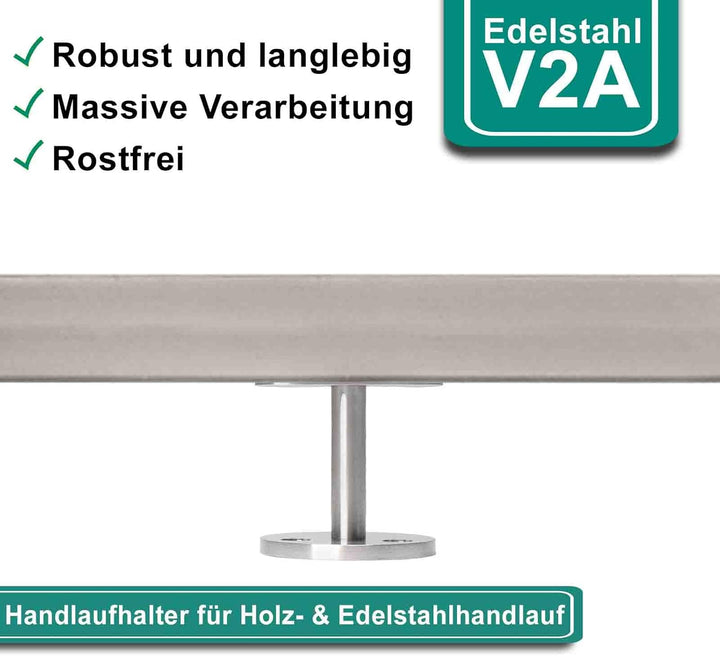 PRIOstahl Handlaufhalter Handlaufträger Wandhalter Handlaufstütze - 4 x Handlauf Flach an die Wand z