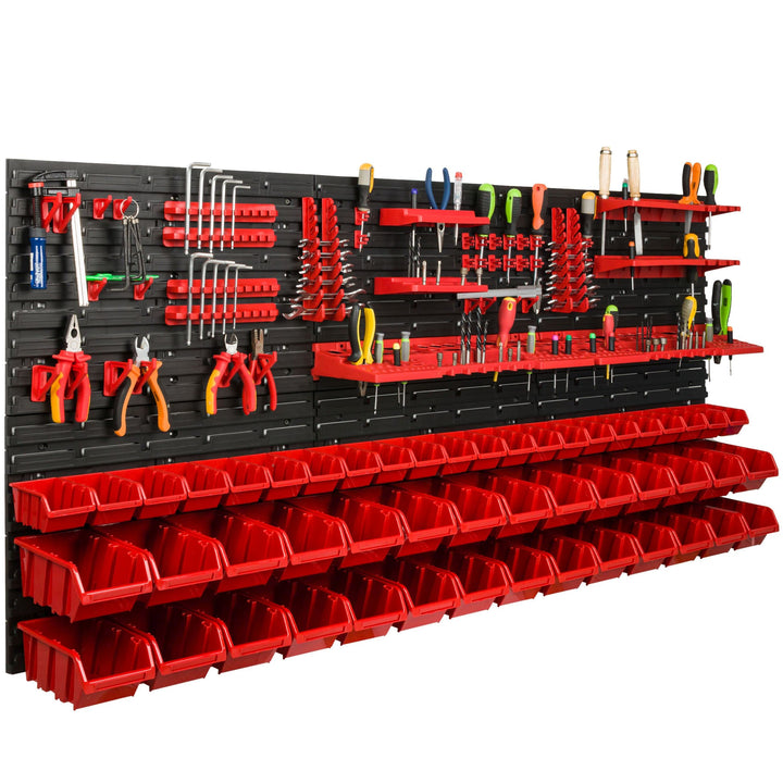 Lagersystem Werkstattregal | 172 x 78 cm | 50 stck. Box | Wandregal mit Werkzeughalterungen und Stap