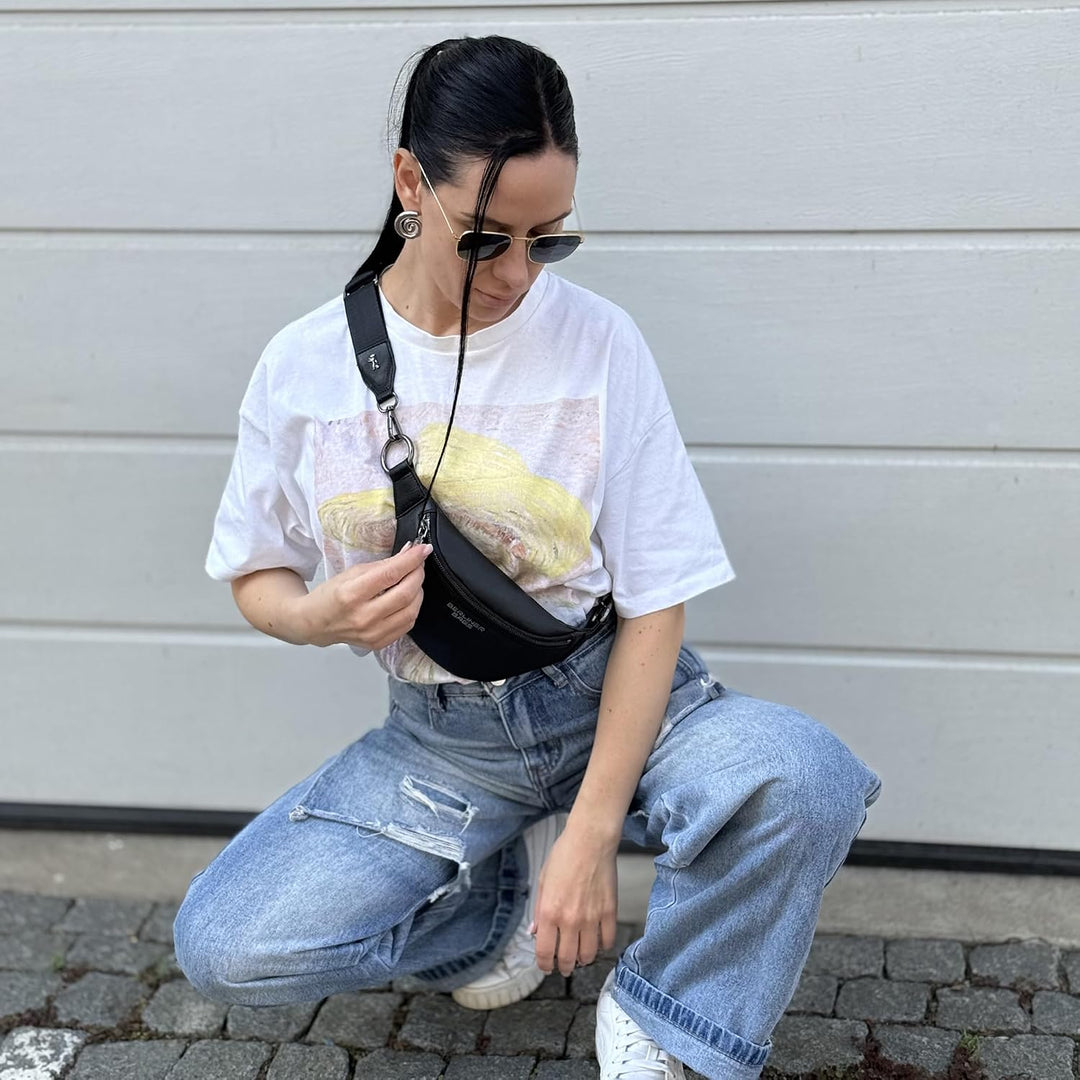 Berliner Bags Premium Bauchtasche Mona Fanny Pack aus Leder Umhängetasche Damen Herren (Schwarz), Sc