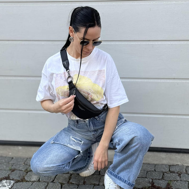 Berliner Bags Premium Bauchtasche Mona Fanny Pack aus Leder Umhängetasche Damen Herren (Schwarz), Sc