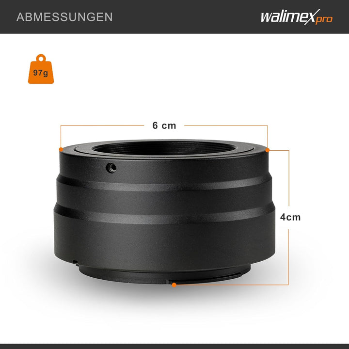 Walimex pro T2 Adapter für Canon R - Adapterring mit manuellem Fokus, einfache Handhabung, Objektiv-