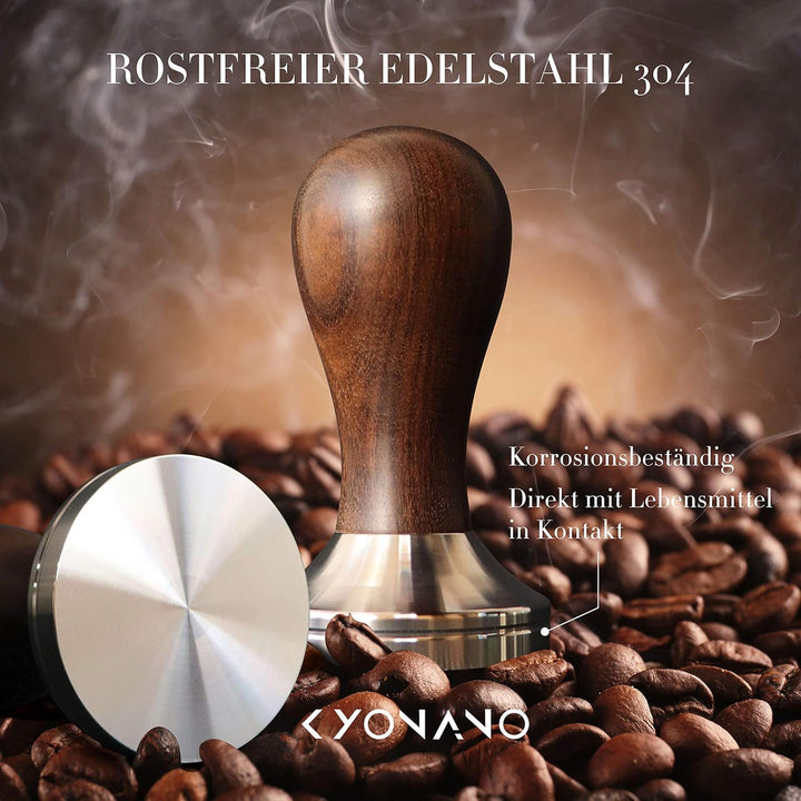 KYONANO Tamper 51 mm, Kaffee Tamper aus Edelstahl 304 & Chacate Pretoholz, Espresso Tamper inkl. Tam