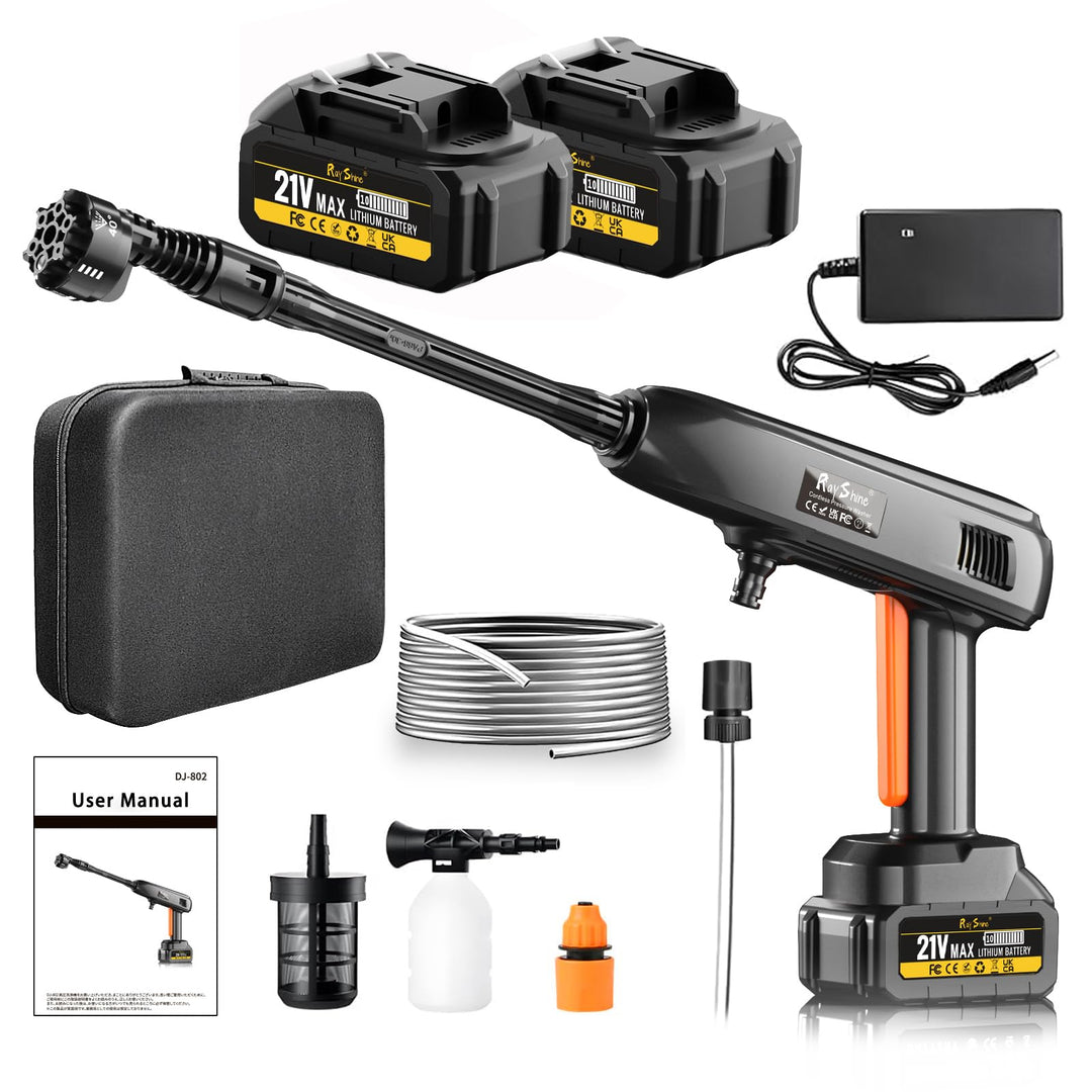 Akku Hochdruckreiniger, Hydro Blast 21V 1200PSI 336l/h Druckreiniger mit 2×4.0Ah Akkus 6-In-1 Multif