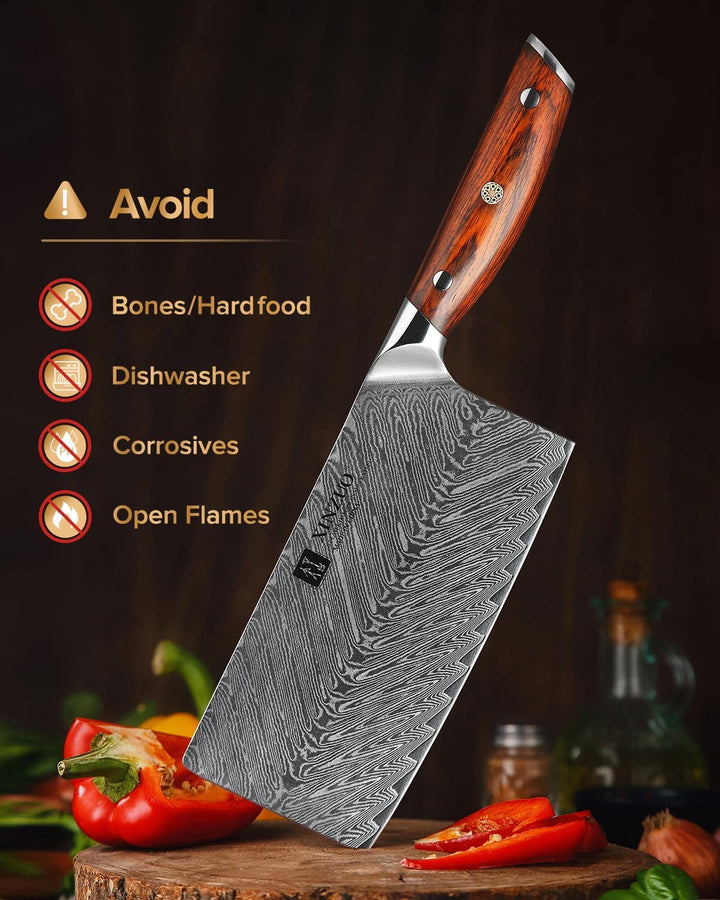 XINZUO Damaststahl 18cm Hackmesser, Profi Hackbeil Scharfe Klinge Chinesisches Kochmesser, Edelstahl