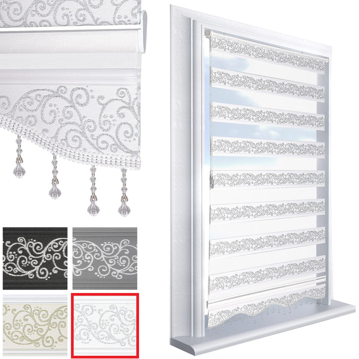 Brillant Doppelrollo Klemmfix ohne Bohren Weiss Silber 200 x 80 cm (Länge x Breite) Duorollo Blickdi