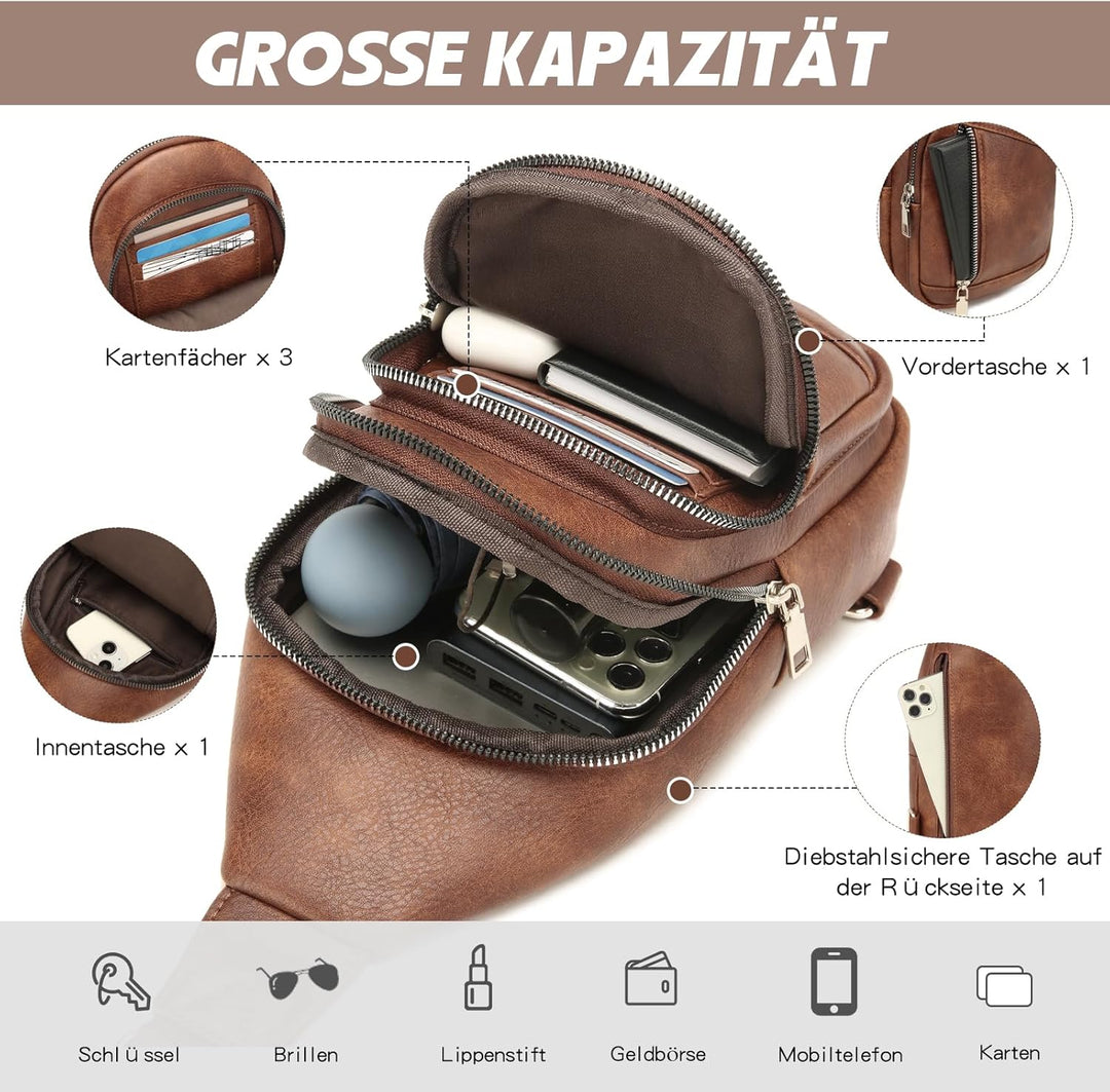 Travistar Sling Bag Brusttasche Damen Herren 2 in 1 Rucksack Damen Klein mit 2 Abnehmbare Schultergu