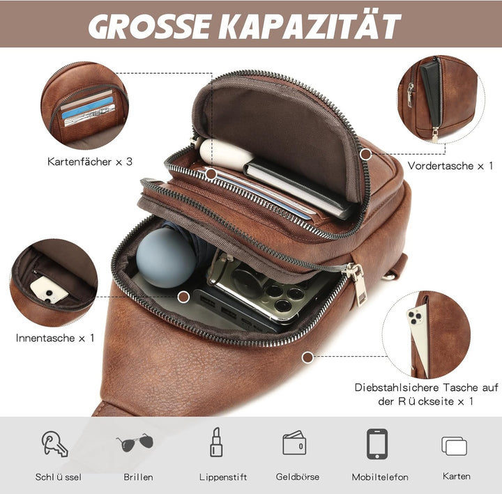 Travistar Sling Bag Brusttasche Damen Herren 2 in 1 Rucksack Damen Klein mit 2 Abnehmbare Schultergu