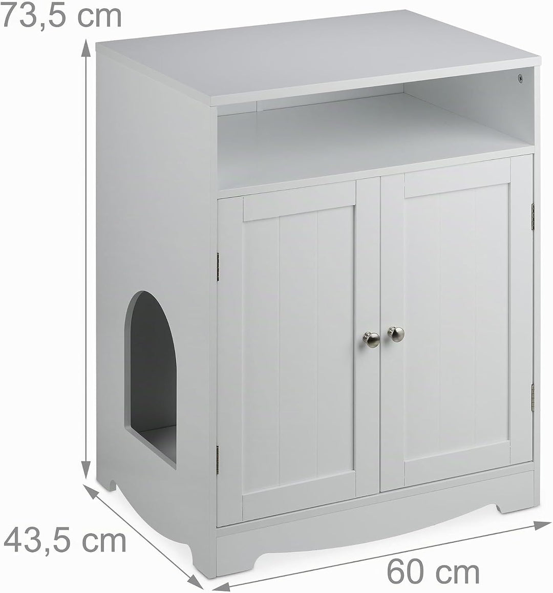 Relaxdays Katzenschrank für Katzentoilette, 2 seitliche Eingänge, offenes Fach, HBT: 73,5x60x43,5 cm