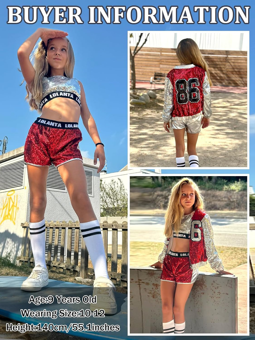 LOLANTA 4 Stück Mädchen Hip Hop Tanz Kostüm Kinder Pailletten Jazz Tanz Kleidung Set Socken angebrac