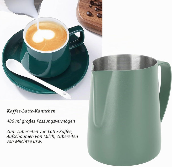 Milchkännchen Edelstahl 480ml, Milchaufschäumkrug Espresso Dampfkrug, Milchaufschäumbecher Milch Pit