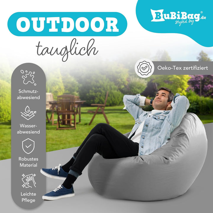 BuBiBag 2in1 Sitzsack L - XXL mit Füllung für Kinder &amp; Erwachsene, Gaming Beanbag &amp; Bodenkissen für