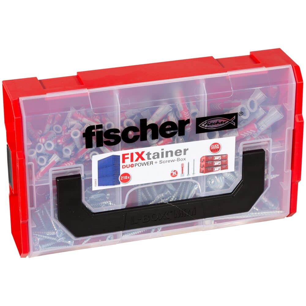 fischer FixTainer DuoPower mit Schraube, Dübelbox mit 210 Schrauben &amp; DuoPower Dübeln (60 Stk. 6 x 3