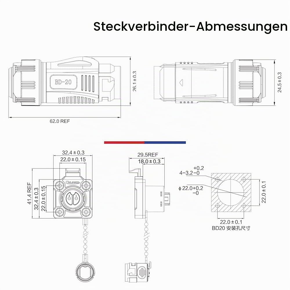 CNLINKO BD-20 Industrieller Wasserdichter Steckverbinder IP67 Rundsteckverbinder Eingebaute Buchse L