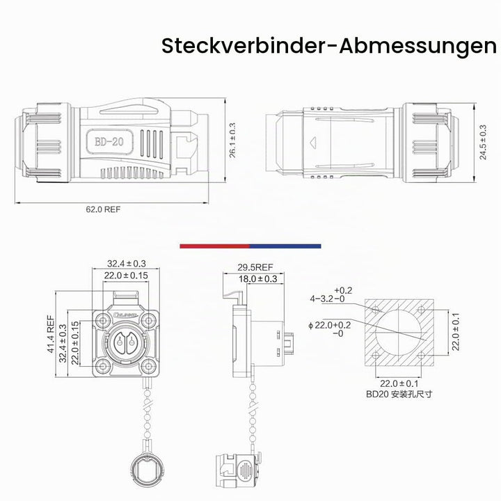 CNLINKO BD-20 Industrieller Wasserdichter Steckverbinder IP67 Rundsteckverbinder Eingebaute Buchse L
