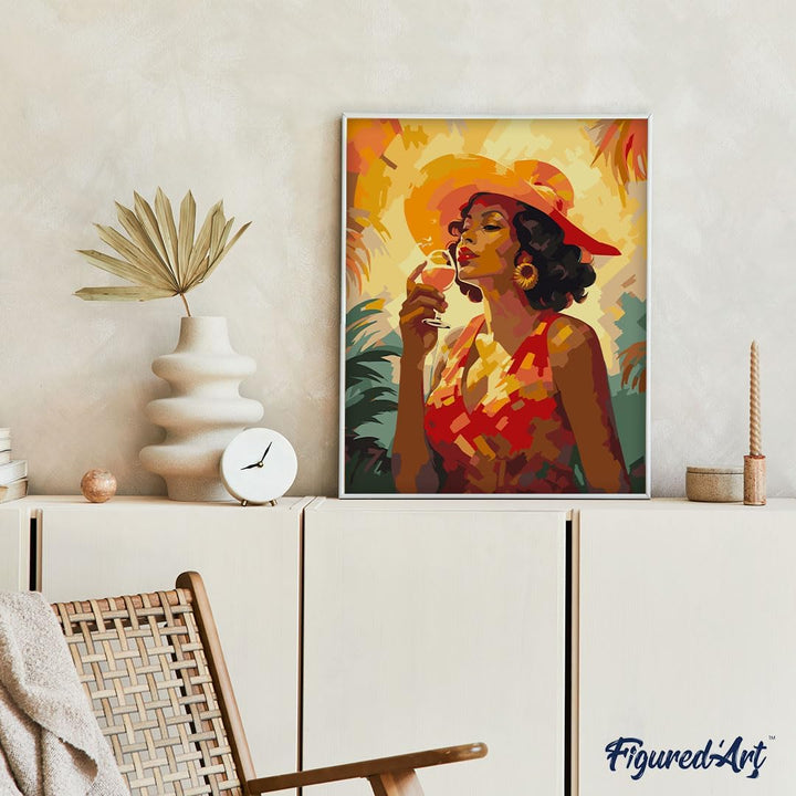 Figured'Art Malen Nach Zahlen Erwachsene Mit Rahmen Art-Deco-Frau mit einem Glas - Paint by Numbers