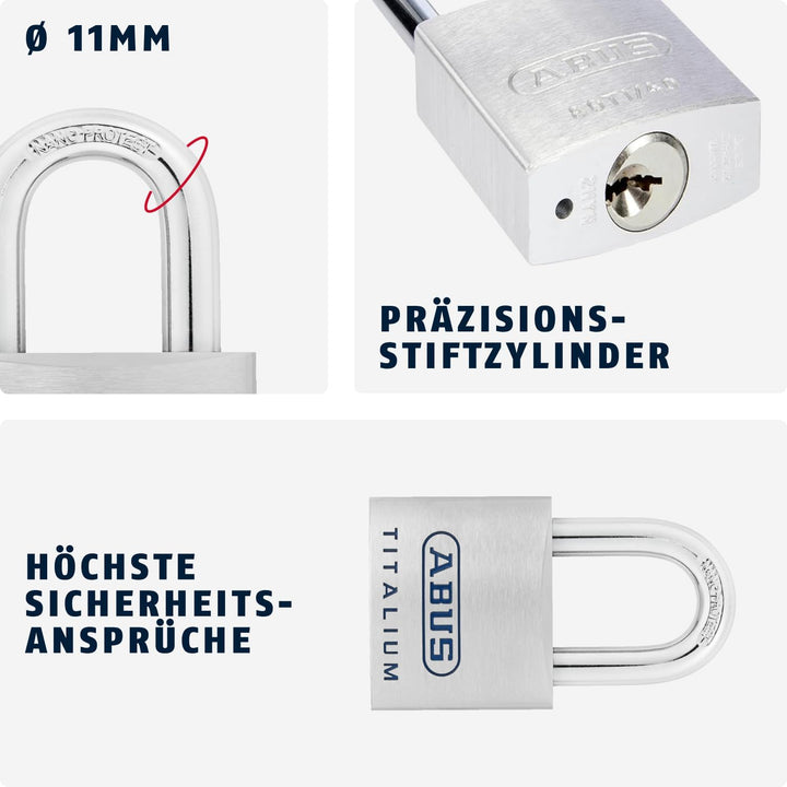 ABUS Titalium Vorhängeschloss 96TI/60 - leichter Schlosskörper aus massivem Spezial-Aluminium - Kell