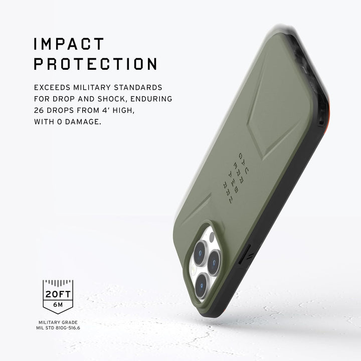 URBAN ARMOR GEAR Civilian Case kompatibel mit Apple iPhone 15 Pro Max Hülle [Wireless Charging/Magne