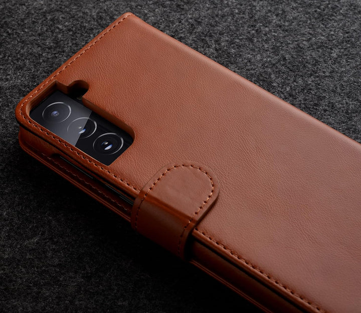 STILGUT Talis kompatibel mit Samsung Galaxy S21 Plus 5G Hülle mit Kartenfach aus Leder, Flip Cover,
