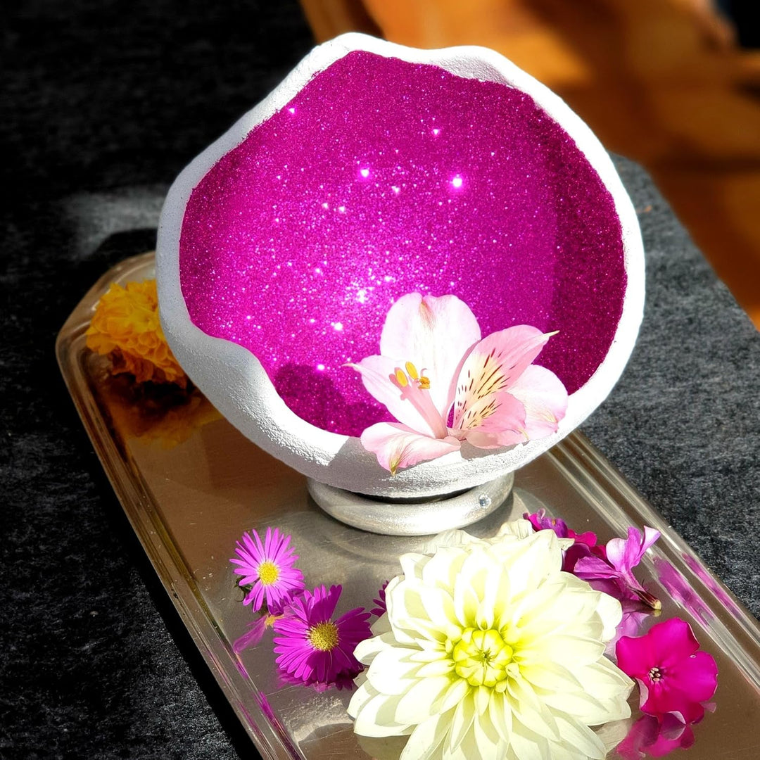 Lichtschale - Glitter - pink- S (15 cm) - Beton schwarz - grau - Unikat handmade - Geburtstagsgesche